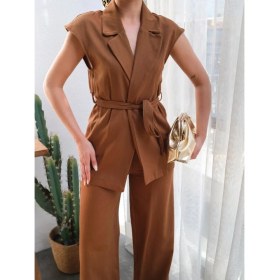Resim La Mode Istanbul Keten Kuşakli Yelek ve Pantolon Iki̇li̇ Takim 