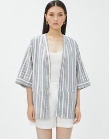 Resim Koton Oversize Keten Kimono Cepli Kısa Kollu Çizgili Multi Renkli 3sak50189uw 3SAK50189UWCSM Çok Renkli 