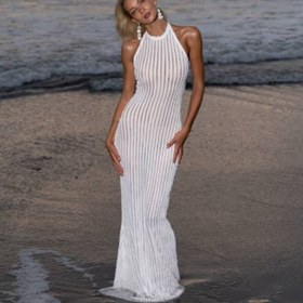 Resim Love Fab Halter Yaka Transparan sırt Dekolteli Plaj Elbisesi 