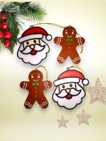 Resim Yılbaşı Çam Ağacı Süsleri Kurabiye Adam Ve Noel Baba Set 2+2 Adet Noel Baba 
