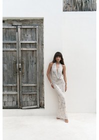 Resim Mai Studios Co. Mai Collection Galagher Degaje Bej Uzun Elbise Bej 