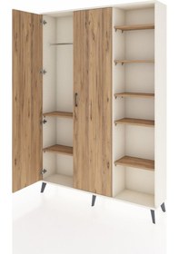 Resim Arges Dolap 7 Raflı 2 Kapaklı Tek Askılı 132x30x195 Aytaşı-çam/çam Atlas Çam/atlas Çam 