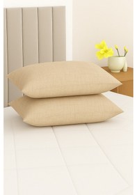 Resim Vevra 2 Li Çizgili Bej Renk Yastık Kılıfı Pamuklu Kumaş Fermuarlı Gri 