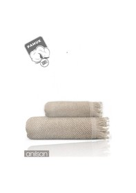 Resim 2'li Bej Jelena Havlu Seti %100 Pamuk - 1 Adet El Havlusu 50x90 Ve 1 Adet Banyo Havlusu 70x140 Bej 