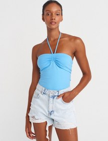 Resim Dilvin 31959 Boyundan Bağlamalı Straplez Top-mavi Mavi 