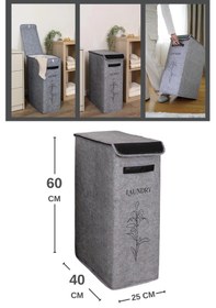 Resim Evren Deri Detaylı Keçe Çamaşır Sepeti Oyuncak Saklama Kutusu Gri 