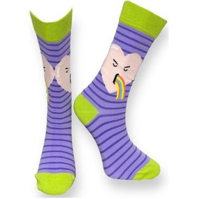 Resim Me-vo Tekli Lila Renkli Erkek - Kadın Unisex Esnek Nem Alabilen Pamuklu Rainbow Desenli Soket Çorap Lila 
