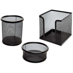 Resim Temat A4 Evrak Rafı Metal Üçlü Perfore 3'lü Set (kalemlik, Ataşlık) 