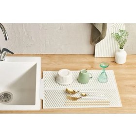 Resim Pearl Shop Bulaşık Kurutma Matı Bulaşıklık - Su Toplamaz Özellikli Silikon Bulaşık Matı Beyaz 