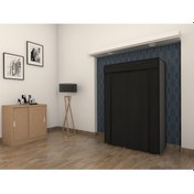 Resim Siyah Tek Yandan Raflı Bez Dolap Gardrop 