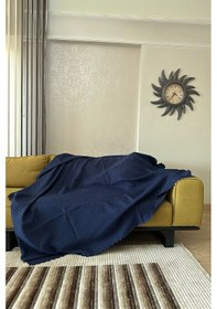 Resim Sofline Kadife Şönil Koltuk Örtüsü, Kaymaz Kanepe Örtüsü, Koltuk Şalı 180 X 220cm Lacivert 