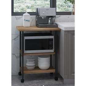 Resim Dehalimited Çok Amaçlı Frenli Tekerlekli 3 Katlı Mutfak Fırınlık Kahve Masası Yazıcı Sehpası Servis Sunum Arabası 