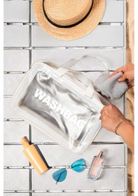 Resim Porsima 3142-1 Şeffaf - Beyaz Seyahat Ve Makyaj Çantası Su Geçirmez Organizer Washbag 20x30cm 
