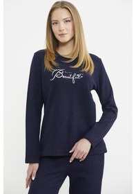 Resim Sementa Fitilli Kalın Sıfır Yaka Pijama Takım - Lacivert Lacivert 