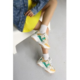 Resim Nilufarr Otilia Sarı/Yeşil Deri Kalın Tabanlı Kadın Sneaker 