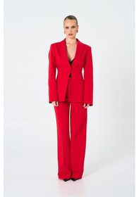 Resim Thalure Kadın Kırmızı Tek Düğmeli Blazer Kırmızı 
