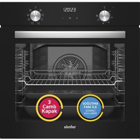 Resim Simfer 8208 Fırın + 3970 Elektrikli Ocak + 8703 Davlumbaz 9 Fonksiyon QS Siyah Dijital Power Turbo Elektrikli 3'lü Ankastre Set 