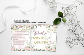 Resim Gelin Partisi Oyunları - Romantik Film Alıntıları Düğün Parti Oyunu - Boho Çiçekli Yeşillik Bekarlığa Veda/Nişan Partisi Malzemeleri Etkinlikleri - 30 Oyun Kartı ve 1 Cevap Kartı Paketi (A02) 