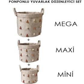 Resim Mena Rise Katlanabilir Çok Amaçlı Ponponlu Yuvarlak Düzenleyici Saklama Kutusu Organizer Keçe (Mini Boy) - 03785 ( Lisinya ) 