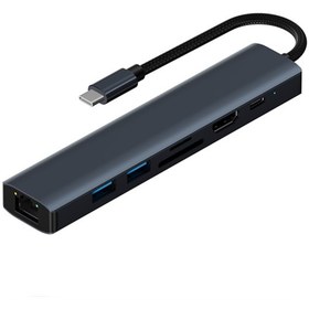 Resim ALLY BYL-2303 7 IN 1 Type-c To USB + Type-c + Ethernet + Kart Okuyucu + HDMI Dönüştürücü Çoğaltıcı H 