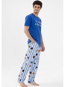 Resim Koza İç Giyim Erkek Kısa Kollu Pamuklu Hayvan Desenli Pijama Takımı Ko6303pj-2 Saks 