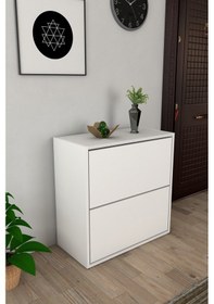 Resim Moonlife 2 Kapaklı Kayar Raflı Ayakkabılık Beyaz 