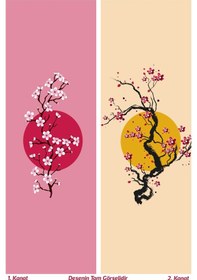 Resim Blossom Japan 1 Desenli Süet Oturma Odası Salon Fon Perde Baskılı Ekstrafor Büzgü 2 Kanat Prd-1106 Çok Renkli 