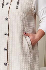 Resim Kadın Büyük Beden Düğmeli Kapitone Yelek - Lacivert / 4XL 