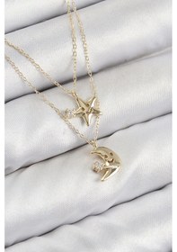 Resim Pirinç Zirkon Taşlı Yıldız Ve Ay Model Gold Renk Kadın Kolye - Tj-bko10422 Çok Renkli 