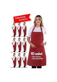 Resim 10 Adet Simple Ayarlanabilir Askılı Mutfak Önlüğü Vişne 