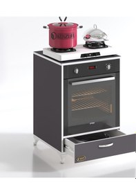 Resim Kenzlife Ankastre Modülü Kabini Azot Gri Fırın Ocak Dolabı Çekmeceli Ayaklı Sabit Tabla 