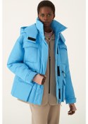 Resim Perspective Kapüşonlu Şişme Uzun Kollu Mavi Kadın Mont 22270547 