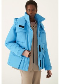 Resim Perspective Kapüşonlu Şişme Uzun Kollu Mavi Kadın Mont 22270547 