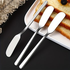 Resim 2 Adet Paslanmaz Çelik Yuvarlak Başlı Tereyağı Bıçağı - Yumuşak Kenar Tasarım Güvenli Sürme, Reçel, Peynir ve Tatlı Sandviçler İçin Uygun - Dayanıklı Taşınabilir Mutfak Aracı, Ev & Dış Mekan Kullanımı, Şık Görünüm 