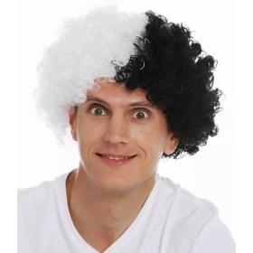 Resim Siyah Beyaz Kıvırcık Afro Bonus Peruk Taraftar Bonus Saç 