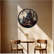 Resim Lanetli Şato Metal Duvar Dekoru Halloween Temalı Gotik Tasarım 