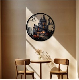 Resim Lanetli Şato Metal Duvar Dekoru Halloween Temalı Gotik Tasarım 