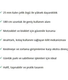 Resim Tudor MTD-326 Çelik Kalın Motosiklet ve Bisiklet Kilidi Φ25X180MM – Anahtarlı Güvenlik Kilidi 