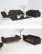 Resim Velura Home & Living Nola Koltuk Takımı 3+3+1+1 & Bazalı Yataklı Koltuk & Kanepe - Keten 