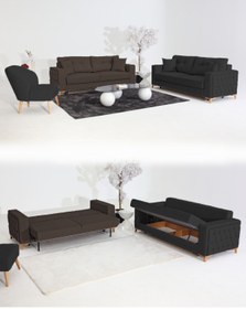 Resim Velura Home & Living Nola Koltuk Takımı 3+3+1+1 & Bazalı Yataklı Koltuk & Kanepe - Keten 