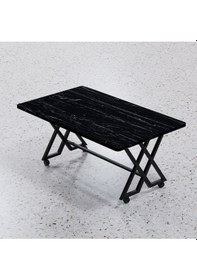 Resim Makbulce Reyyan Orta Sehpa Siyah Metal Ayak Tekerlekli Siyah Mermer 