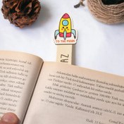Resim Aya Yolculuk İsme Özel Ahşap Kitap Okuma Ayracı 