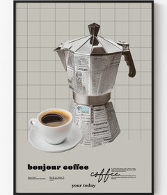 Resim Bonjour Coffee İllüstrasyon Posteri / Moka Pot - 35x50 