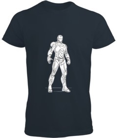 Resim İron Man Karakalem Çalışmalı Erkek Tişört Füme|XL 