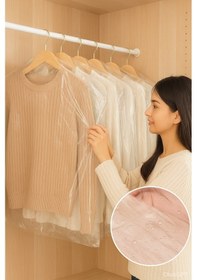 Resim 70x125 Cm 10 Lu Askı Delikli Elbise Poşeti Şeffaf Naylon Kılıf Ceket Kazak Takım Koruma Poşeti 