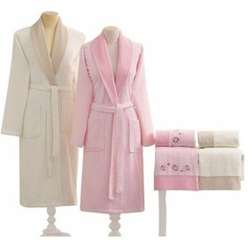 Resim Taç Edita Aile Bornoz Seti Pembe&ekru Pembe 