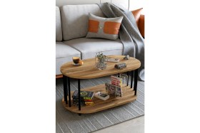 Resim Modern Oval Orta Sehpa Çift Katlı Metal Ayaklı Salon, Ofis, Dekoratif Sehpa, Kahve Sehpası 