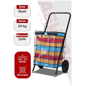 Resim Asvera Kalın Telli Katlanabilir Pazar Arabası - Büyük Boy Sağlam Market Alışveriş Arabası 