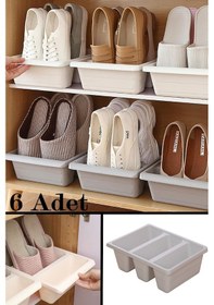 Resim 6 Adet Roma 3 Bölmeli Ayakkabı Terlik Organizatörü Dikey Ayakkabı Rampası Kutusu 