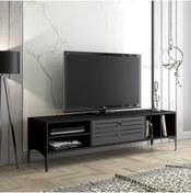 Resim Wood'n Love Era Premium Altıgen Desen Metal Ayaklı Metal Kapaklı Dolaplı Tv Ünitesi-wood Siyah/siyah 